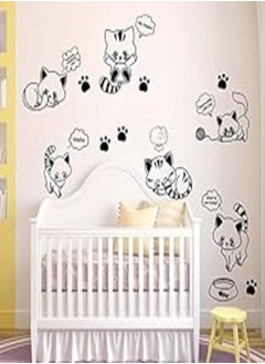 اشتري Cat Family Children's Room Cartoon Wall Sticker Bedroom Living Room Cabinet Background Decoration Removable Sticker 06901 في مصر