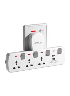 اشتري Elexon EL 7304U ,T Socket Universal Extension Power Adapter with 2 USB, Wall Socket 3 Way Electrical Outlet Adaptor, 3 Pin Electric Sockets for Home, Office (White) في الامارات