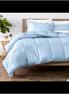 Buy Cotton - Plain - 3 Pieces Heavy Comforter Set - 2.8Kgs - Down Alternative Filling - (For Matress 100cm/120cm) - Size (180cm x 240cm) + 2 Pillow Case Covers (50cm x 70cm) - Baby Blue in Egypt