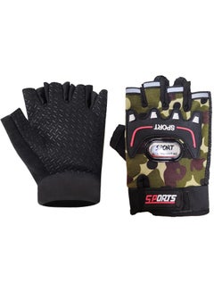 Buy Half Finger Gloves With Hard Rubber Knuckle Protection For Exercises & Cycling, Camouflage Green in Egypt