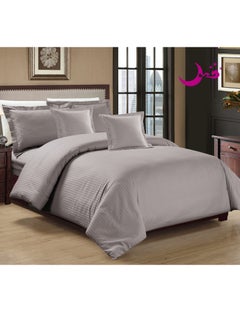 Buy 4-Piece Single Size Hotel Stripe Comforter Set grey in Saudi Arabia