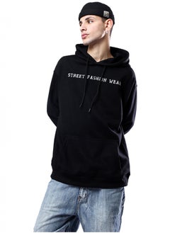 Buy Black Printed Hoodie with Kangaroo Pocket in Egypt