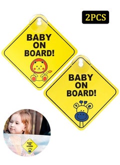 Buy 2 pcs Baby on Board Car Warning Sticker, Reusable Car Window Sticker with Suction Cups, Giraffe Lion Pattern Sticker in Saudi Arabia