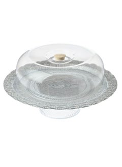 Buy Base glass cake plate with lid, size 30 cm height 10 cm in Saudi Arabia