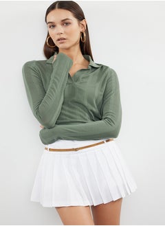 Buy Green Basic Polo Neck Fine Knitwear Sweater TWOAW25KZ00118 in Egypt