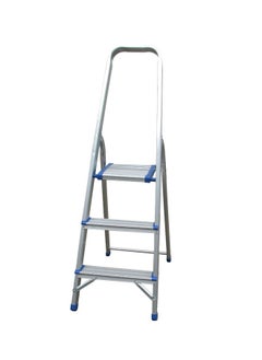 Buy Aluminum ladder, 3 steps, silver/blue, 117x35 cm in Saudi Arabia