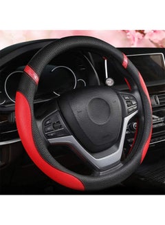 Buy Universal Leather Steering Wheel Cover for Car 15 inch(Red) in UAE