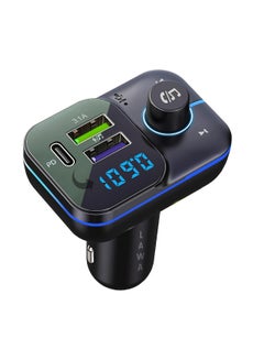 Buy FM Transmitter Bluetooth Car Fast Charger Adapter, Bluetooth 5.3 Car Adapter, QC3.1 & Type-C USB Car Charger Ports, Hands-Free Calling, Display TF Card USB Music Player in UAE