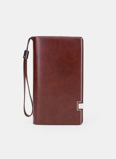 Buy Casual Classic Clutch Bag Portable Large Capacity Lightweight Wallet Business Waterproof Leather Zipper Card Holder with Wrist Strap for Men Brown in UAE