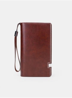 اشتري Casual Classic Clutch Bag Portable Large Capacity Lightweight Wallet Business Waterproof Leather Zipper Card Holder with Wrist Strap for Men Brown في السعودية