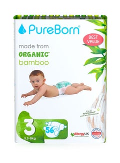Buy Natural Bamboo Baby Disposable Size 3 Diapers Nappy Twin Value Pack From 5.5 to 8 Kg  56 Pcs Tropic Print Super Soft Maximum Leakage Protection New Born Essentials Eco Friendly in UAE