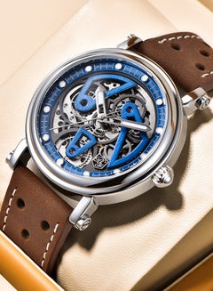 اشتري Men's Automatic Watches 40mm Skeleton Stainless Steel Fashion Wrist Watch for Men Leather Watchband في الامارات