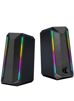 Buy Desktop Speakers, 2.0 Channel PC Computer HiFi Stereo Gaming Speaker with Colorful LED Light Modes, Enhanced Bass and Easy-Access Volume Control, USB Powered with 3.5mm AUX-in in Saudi Arabia