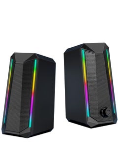 اشتري Desktop Speakers, 2.0 Channel PC Computer HiFi Stereo Gaming Speaker with Colorful LED Light Modes, Enhanced Bass and Easy-Access Volume Control, USB Powered with 3.5mm AUX-in في الامارات