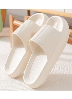 Buy Solid Color Thick Soled Casual Slippers Bathroom Indoor Outdoor Non Slip Slippers Open Toe White in Saudi Arabia