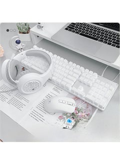 اشتري Retro Crystal Clear Mechanical Keyboard for Typing Galaxy White-warm white [cyan axis] + Mouse + headset في السعودية