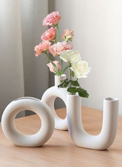 Buy White Modern Ceramic Vase Set of 3 Nordic Flower Vases Decorative Minimalist Art Boho Style for Home Living Room Office Kitchen Table Decor in Saudi Arabia