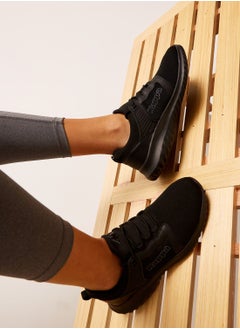 Buy Women's Textured Sneakers with Lace-Up Closure Black in UAE