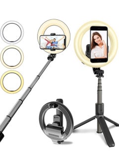 Buy Selfie Stick with Light, LED Ring Light Battery Powered with Tripod Stand, Wireless Remote & Phone Holder for Live Stream, Makeup, video, Compatible with iPhone, Android Phone in UAE