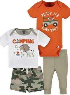Buy 4-Piece Baby Boys Camping Fun Onesies Bodysuit, T-Shirt, Shorts & Pant Set in UAE