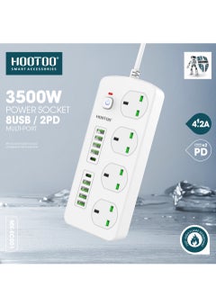 Buy Power socket MX-EC001 with four triple ports and 10 USB ports, eight of which are of the type USB-A and two of the type USB-C PD , 3 meter length, with a power of 3500W and safety button White. in Saudi Arabia