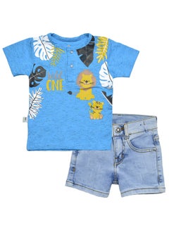 Buy Wild Baby set with Print T-Shirt And Shorts For Boys Blue in Egypt