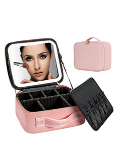 Buy ONECIRCLE makeup bag with LED mirror, Adjustable Brightness LED Cosmetic Train Case with brush storage board suitable for your travel and daily makeup bag with led mirror lighted (pink) in Saudi Arabia