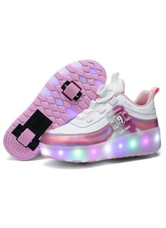 Buy Roller Skates Kids Roller Shoes Boys Girls Sneakers with Wheels Flashing Sport Sneaker Rechargeable Roller Skates Children's Gift Pink in UAE