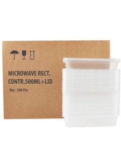 اشتري 100PC 500ml Clear Plastic Microwave Containers with Lids For Takeaway Lunch Office pack And Spices Food Storage في الامارات