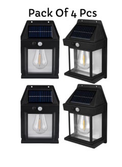 Buy Pack Of 4 Pcs Solar Outdoor Light Solar Motion Sensor Security Lights With 3 Lighting Modes Wireless Solar Wall Lights Waterproof Solar Powered Bulb Lights For Garden Home And Garage Use Black in UAE