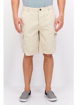 اشتري Men Embroidered Logo Cargo Shorts, Beige في الامارات