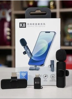 Buy K8 Wireless Microphone 2.4GHz 2 in 1 Digital Mini Portable Recording Clip Mic with Receiver For iPhone in Egypt