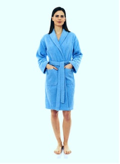 اشتري Light Blue Colour Terry Weave Cotton  Bathrobe Large Size في الامارات