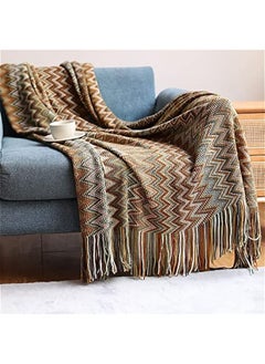 Buy Boho-Inspired Fringed Woven Blanket: Ultra-Soft, Lightweight, and Cozy Decor for Bed, Couch, or Chair - Yellow, 127x152cm, Acrylic in Saudi Arabia