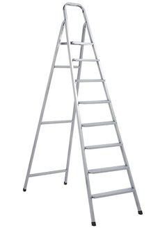 Buy Heavy Duty Steel Ladder Ultra Stable Folding Ladder. 8 Step Silver in UAE