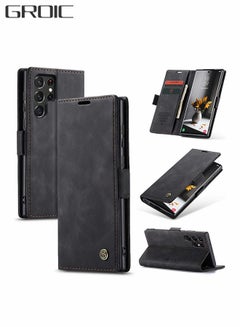 اشتري For Samsung Galaxy S22 Ultra Case, Luxury Leather Wallet Cover, Leather Wallet Case Classic Design with Card Slot and Magnetic Flip Flip Folding Case في السعودية