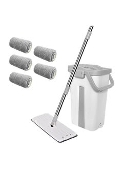 اشتري Dreamons Link Microfiber Flat Mop With Bucket, Cleaning Squeeze Hand Free Floor Mop, 5 Reusable Mop Pads, Stainless Steel Handle,360° Rotating Head Squeeze Flat Mop في الامارات