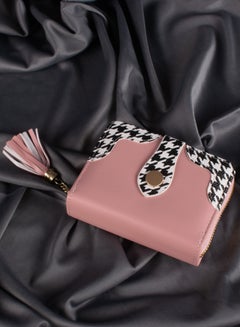 Buy Leather Flip Wallet & Card Holder with 7 Pockets and Zipped Pocket Pink, Black and White in Egypt