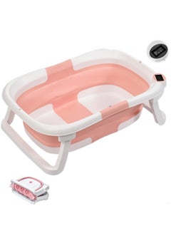 Buy Baby Bathtub, Foldable Baby Bath with Hot Water Thermometer and Non-Slip Stand, Portable Infant Bathtub for Newborns and Babies (Pink) in Saudi Arabia