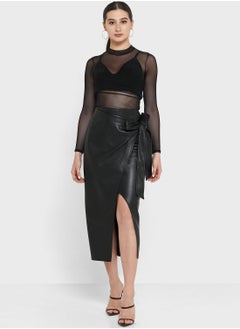 Buy Front Split Tie Detail Skirt in Saudi Arabia