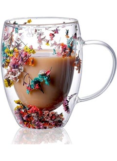 Buy Roses Double Wall Glass Coffee and Tea Mug with Handle and for Birthday Gifts with Random Roses Design 350Ml in Egypt