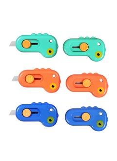 اشتري Mini Box Cutter, Retractable Utility Knife Letter Opener Paper Envelope Portable Cutter with Hole for Home Office and DIY Project, Cute Dinosaur Shape, Utility Cutter for Shrink Wrap Boxes(6 Pieces) في السعودية