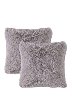 Buy 2-Piece Set Faux Sheep Skin Cushion Polyester 43*43cm（Grey） in Saudi Arabia