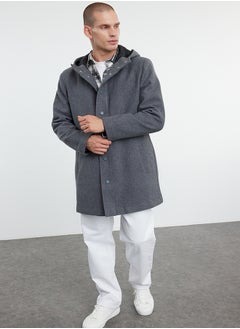 Buy Anthracite Men's Winter Wool Blend Hooded Stamp Winter Coat TMNAW25KB00001 in Egypt