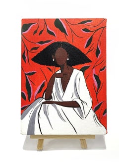 Buy Hand-Painted African Girl Boho Style Art Canvas with Stand 13x18cm in UAE