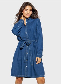 Buy Tie Detail Button Down Shirt Dress in UAE