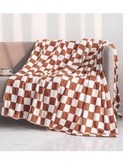 Buy Throw Flannel Blankets with Checkerboard Grid Pattern Soft Blanket for Couch, Bed, Sofa Luxurious Warm and Cozy for All Seasons (Maple Brown,51x60 inch) in Saudi Arabia