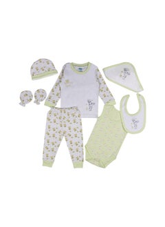 Buy BabiesBasic 7 piece unisex 100% cotton Gift Set include bib, blanket, mitten, cap, romper, top and bottom set in UAE