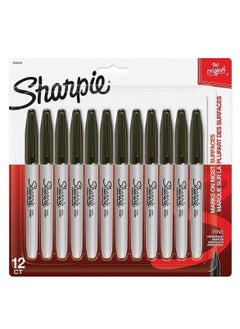 اشتري 12-Piece Permanent Marker Fine Tip Black Ink في الامارات