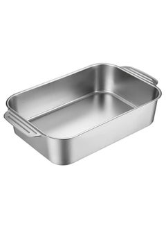 Buy 1 piece thick multi-functional stainless rectangular tray with stainless handle, size 36.5*22cm in Egypt